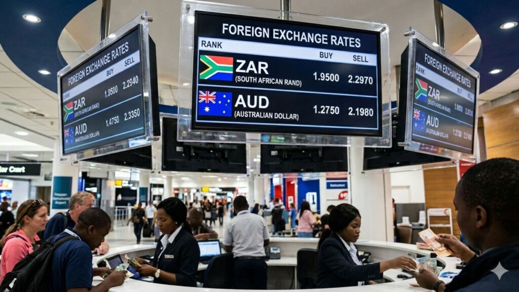 AI generated Forex board showing ZAR and AUD